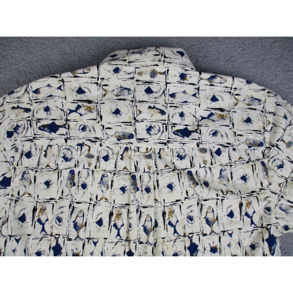 Ivy Crew Shirt Mens Large Beige Blue Fish Outdoor Button Down Short Sleeve - Picture 7 of 11